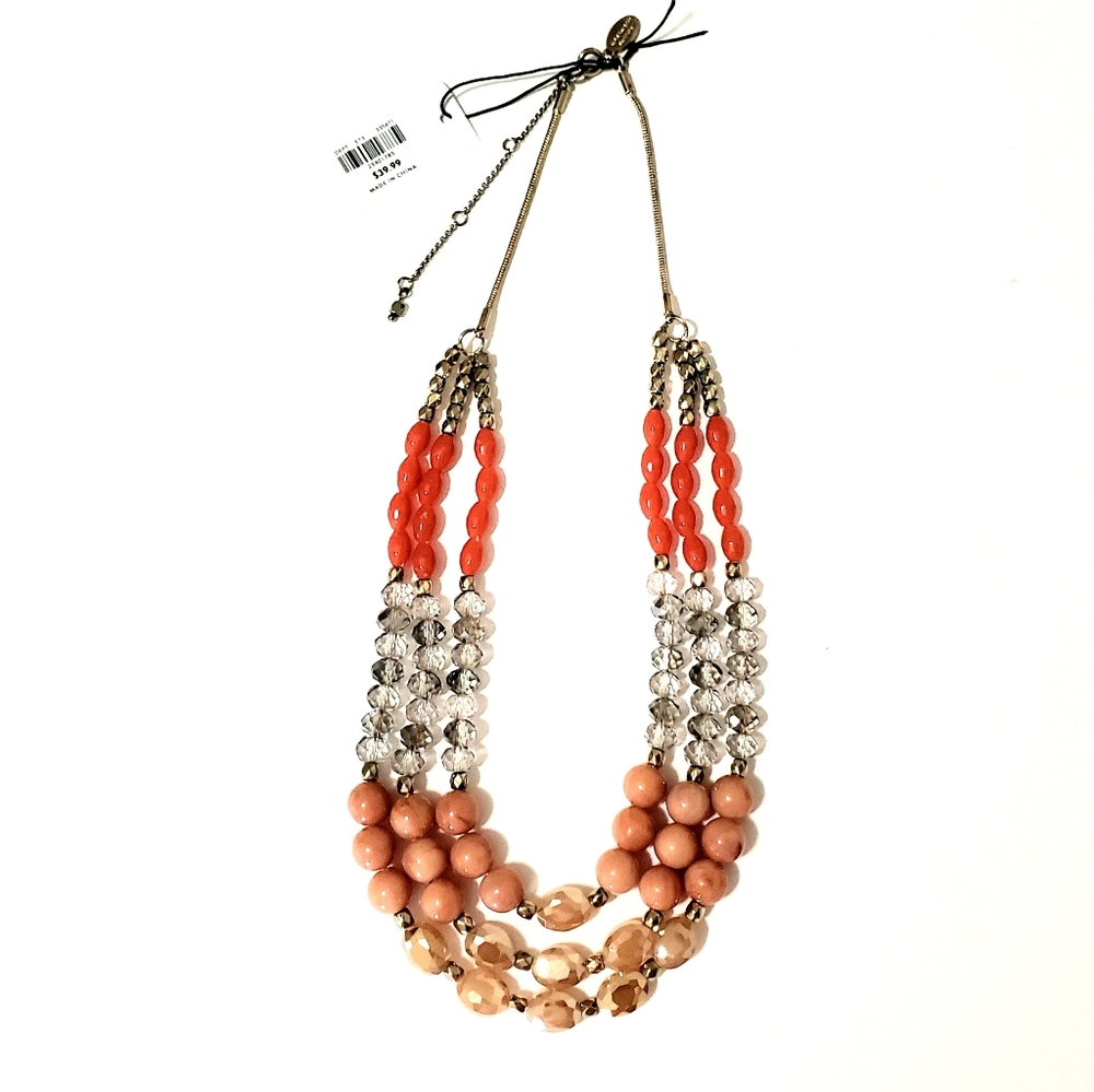 ANN TAYLOR CORAL STATEMENT LAYERS BEADED NECKLACE - Picture 3 of 6